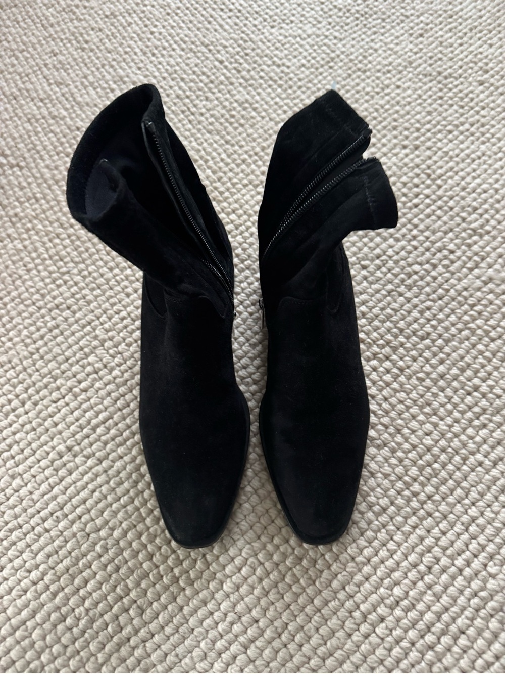 Aquatalia Black Suede Pointed Toe Ankle Booties with Side Zip